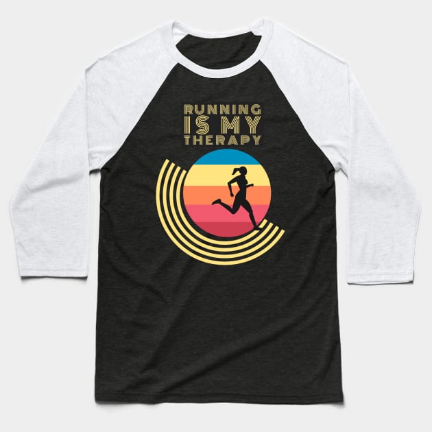 Running Is My Therapy Vintage Retro Motivation Baseball T-Shirt by Dogefellas